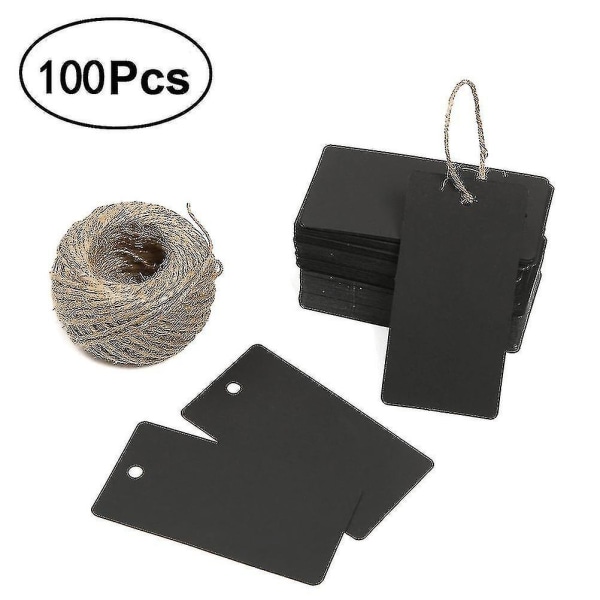 100pcs Gift Kraft Paper Tags Luggage Tags Labels 5x10cm Labels With 30 Meters Jute Twine (black)