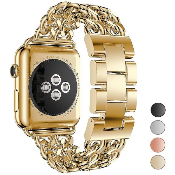 Kompatibelt Apple Watch -band i rostfritt stål Cowboy-kedjestilsbyte i metall Iwatch Series 7 Sportarmband (guld, 38mm/40mm/41mm)