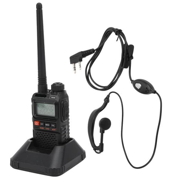 Bærbart Walkie Talkie Sæt med LCD Display og Øretelefon Sort EU Stik 100-240V