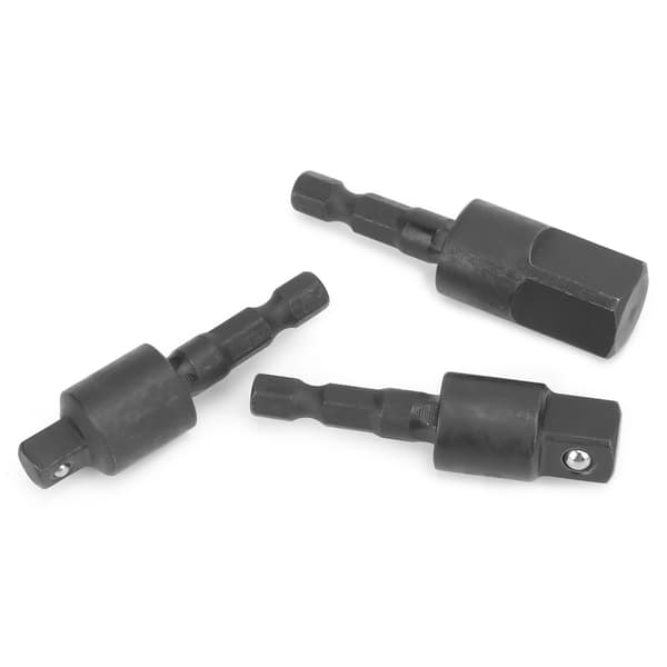 3 stk. Power Drill Socket Sæt Metal Hex Skaft Impact Driver Adapter 360 Grader Rotérbar Sort