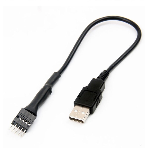 9-nastainen uros-ulkoinen USB A uros PC-emolevyn sisäinen datajatkokaapeli 20cm Black