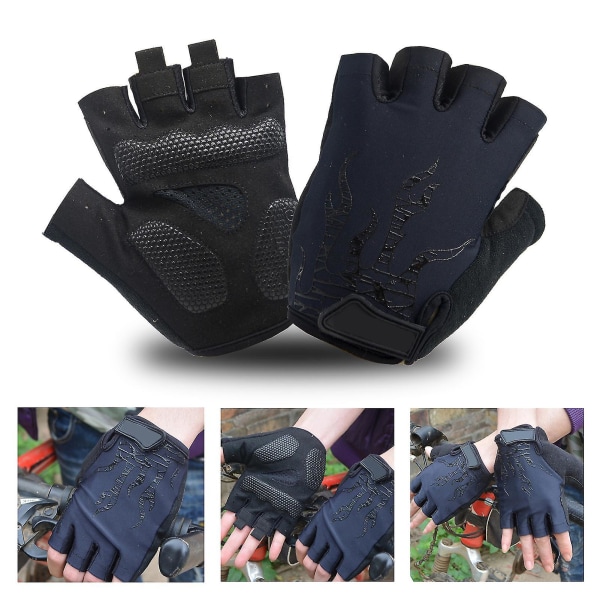 1 par Antisladd Half Finger Ridhandskar Lycra Svettabsorberande Cykelhandskar Sporttillbehör Black L