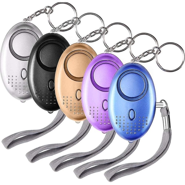 5 Pack 140db personlig sikkerhetsalarm nøkkelring med led lys, personlig alarm