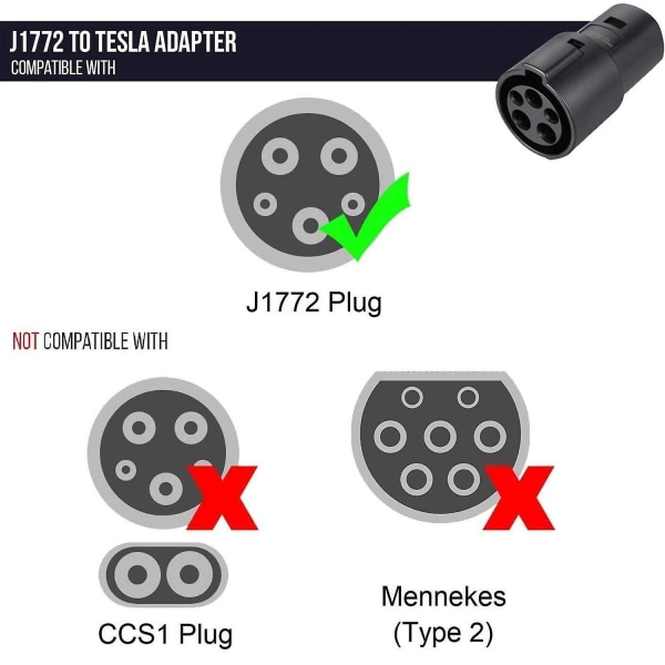 J1772 Till Tesla Laddningsadapter Stöder 60 Amp / 250V Ac-kompatibel Sae J1772 Ev Laddningsadapter Till Tesla Models 3, Y, S, X Tillbehör