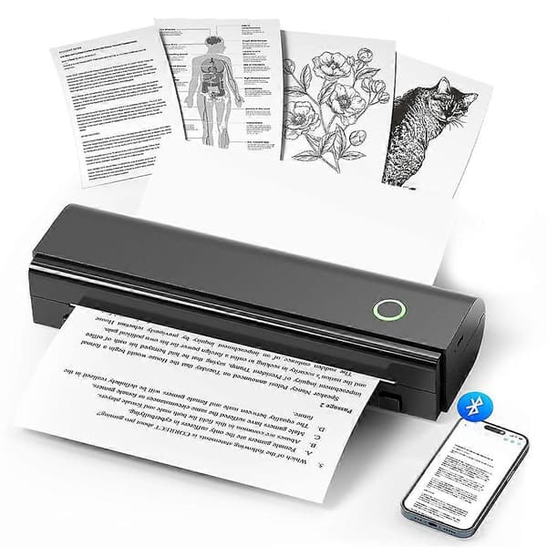 Bærbare printere til rejser, N80 trådløs termoprinter Bluetooth blækfri, til iOS, Android, bærbar computer til kontor, hjem Musta