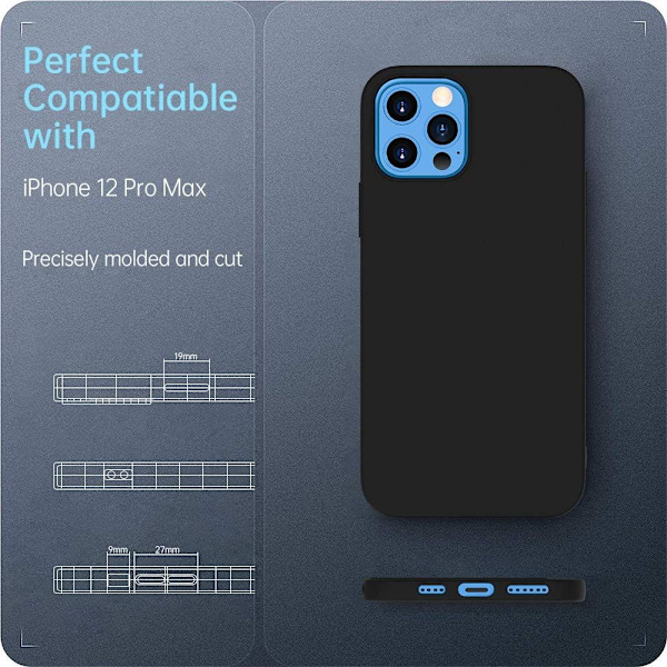 Etui til iPhone 12 Pro Max med 2 stykker hærdet bumper cover, 6,7 tommer - sort
