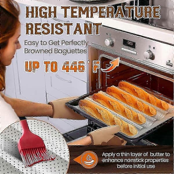 【BQ】2026 Egnet brødform, non-stick perforeret form til bagning af franskbrød, bageplade til 4 brød til surdej