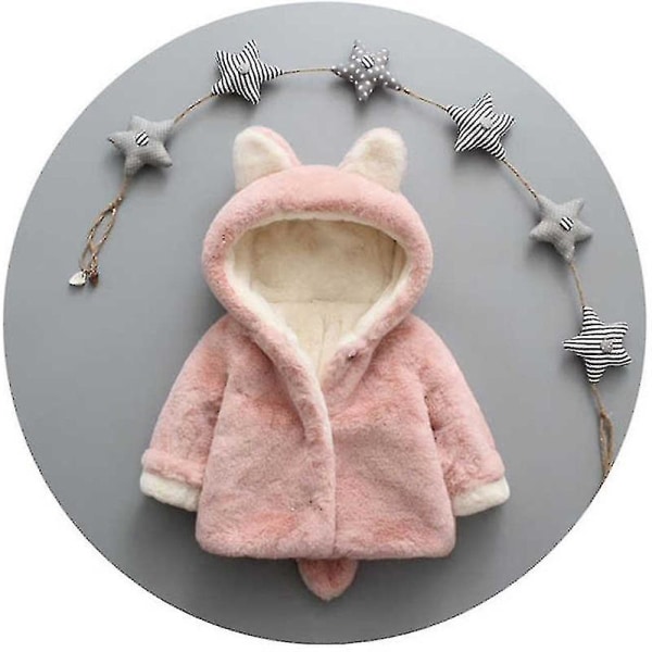 Hhcx-kids jente gutt vinter varm fleece hette frakk fuskepelsjakke Yttertøy Pink 6-12 Months