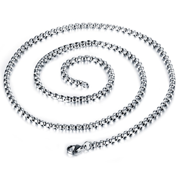 Silver Popcorn Box Chain Necklace, Stainless Steel Womens Mens Chain Necklace 2MMX50CM