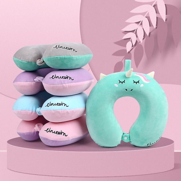 Børnerejsepude, Unicorn Travel Nakkepude med Snap U-formet pude Pink