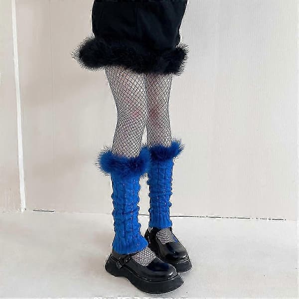 Afslappede benvarmere til kvinder Harajuku lodne patchwork fodbetræk lægstrømper Blue