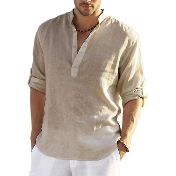 Långärmad linneskjorta för män, casual i bomull och linne, S-5xl topp, Ny design gratis frakt Grey L