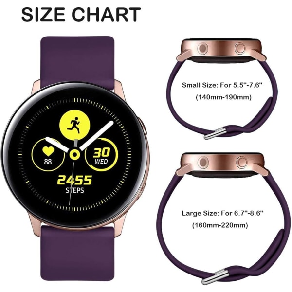 Den nye rem, der er kompatibel med Samsung Galaxy Watch Active2 40 mm 44 mm, 20 mm bløde silikoneremme Kompatibel med Samsung Galaxy Watch 42