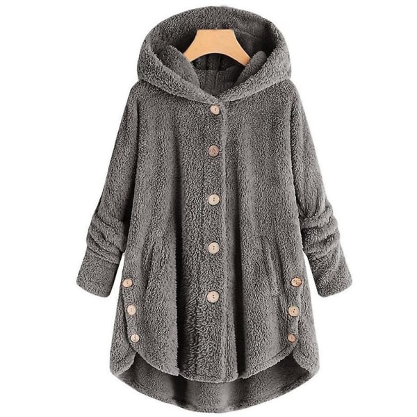 Damejakke Moteknapp Fluffy Ull Hettejakke Løs Vintervarme Plus Size Dark gray 4XL