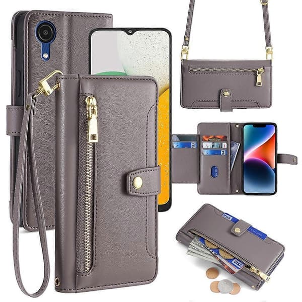 Fårtextur Crossbody Dragkedja Plånbok Läder Telefonfod Grey For Samsung Galaxy A03 Core