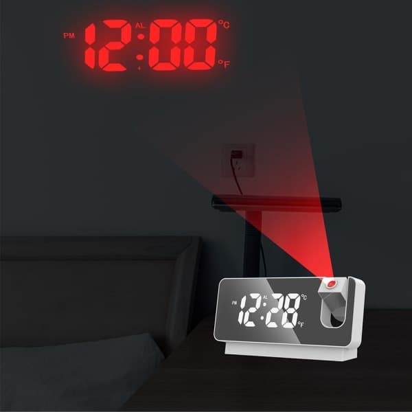 【BQ】Projector Alarm Clock - LED Large Screen Smart Alarm Clock - Temperature and Humidity Projection Small Alarm Clock