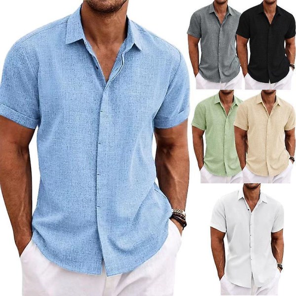 Kortärmad linneskjorta för män ljusblå xxxl