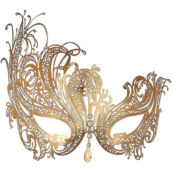 Maskeradmask för kvinnor metallmask glänsande strass venetiansk fest kvällsbal bal mask bar kostymer Phoenix gold