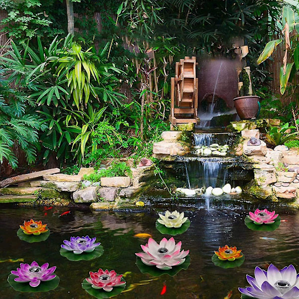 Floating Lotus Light, Solar Powered Led Water Lily Flowers Artificiell Blomma Nattlampa, Vit blue
