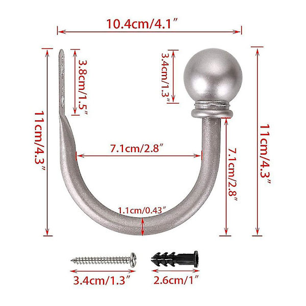 Pari U-muotoista koukkua - 11 mm (7/16) hopeapallotyyppi