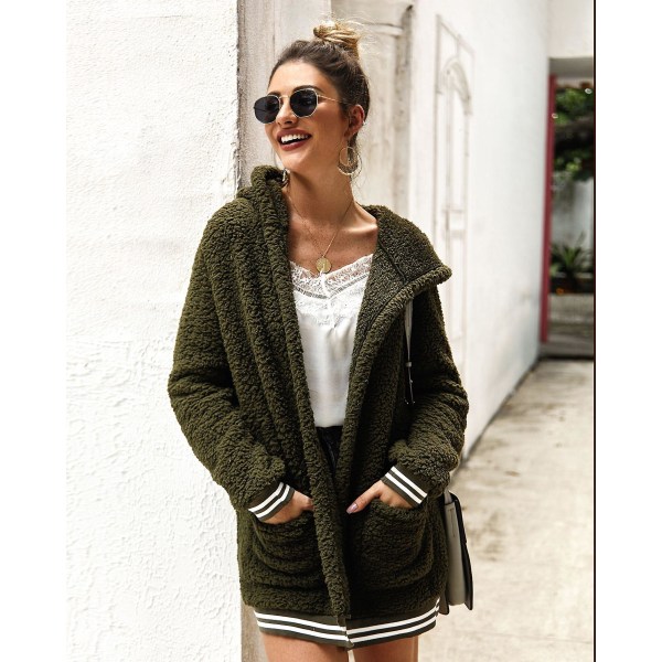 Damoversize fleecejacka plysch långärmad kofta Ytterkläder Teddyjacka Green XL