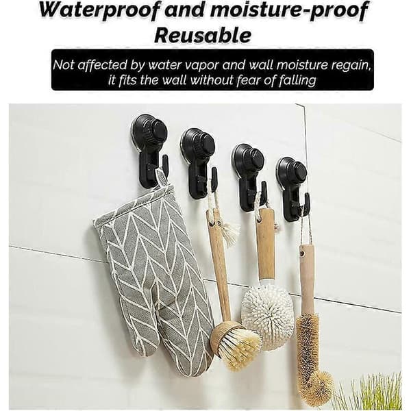 【BQ】Vacuum Suction Cup Hooks, Powerful Drill-Free Suction Cup Hooks, Reusable Waterproof Kitchen Bathroom Hooks, Max 5kg (Black), Lilaris
