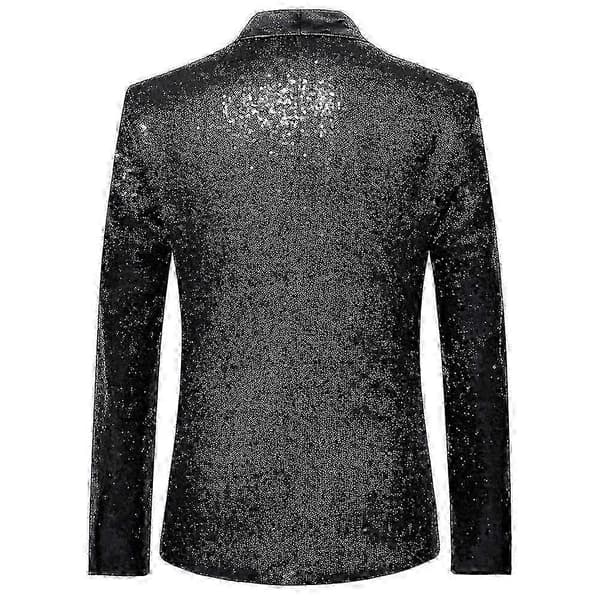 Stilfuld pailletblazer til mænd til hverdags- og festbegivenheder Black 2XL