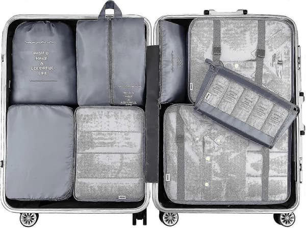 8-delars organiseringset bagage resväska förvaringsväskor packningskuber presenter Grey