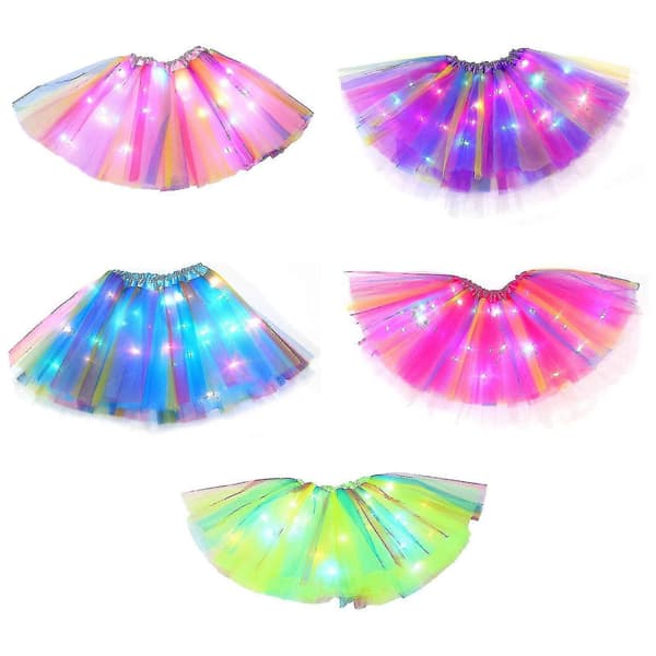 Lysende LED-nederdel til piger 2-12 år, elastisk 3-lags lys prinsesse LED-dansenederdel rose red