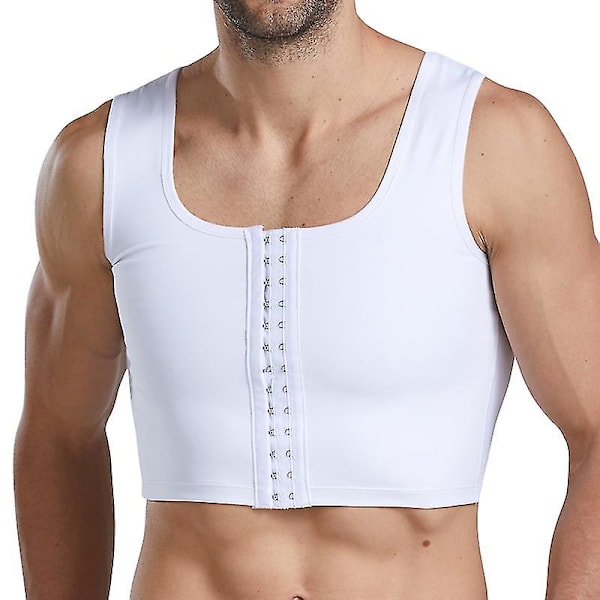 Mænd Gynækomasti Shaper Ny slankende brystkontrol bryster Shapewear Undertøj Mavebælte Krogkontrol Hook White M