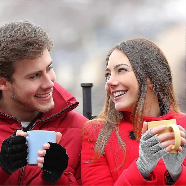 2 par unisex halvfingerhansker vinter elastiske strikkede fingerløse hansker i vanlig størrelse