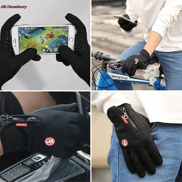 Vinterhandskar Herr Cykling Cykling Dam Thermal Fleece Kall Vind Vattentät Pekskärm Cykling Varm Utomhus Löpning Skidvante Black XL