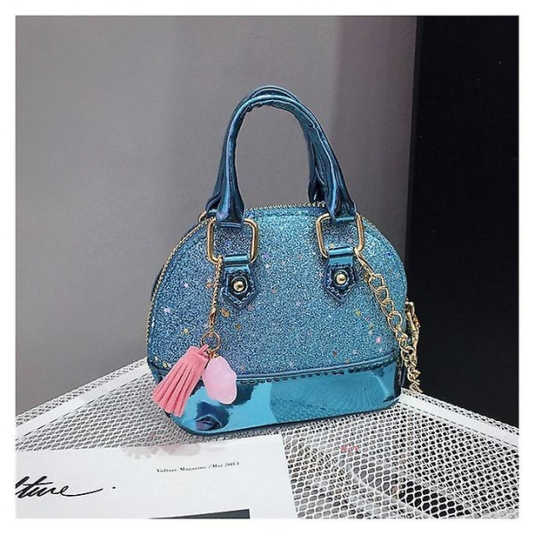 Söt axelväska i läder Messenger Bag Flickor Enfärgad Mini Zip Liten fyrkantig väska Tygväska (blå)