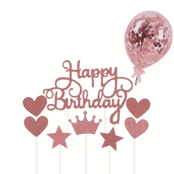 1 sæt kagekort Brugervenligt glitterpapir Pentagram fødselsdag Topper ballonsæt til børn B