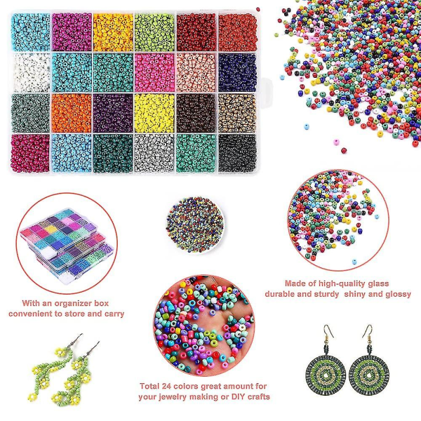 14400st 3mm 24 färger mini glaspärlor för trädning diy pärlsats Craft pärlor pärlsnöre för armband halsband