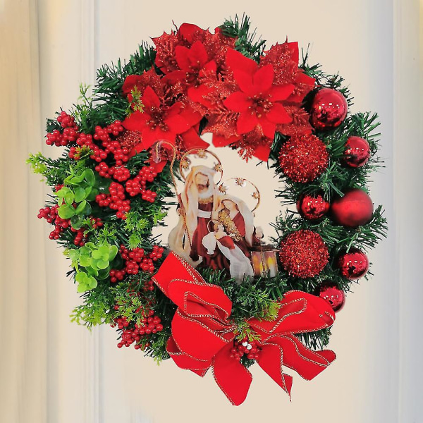 Juledør krans hængende ornamenter Jomfru-marie Jesus Kristus Xmas Garland Decors Red 40cm