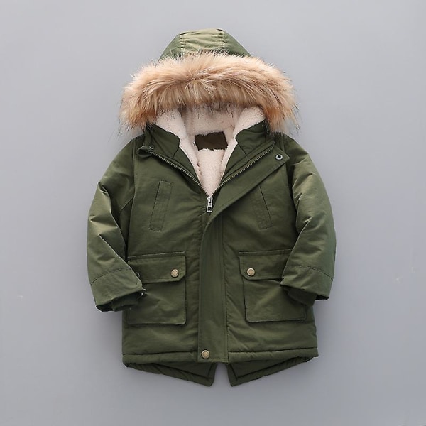 Gutter Vinterfrakker Dunjakke Hette Snowsuit Parka vindtett overtrekk Grass Green 120cm