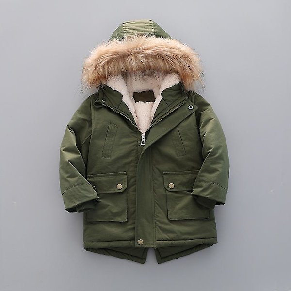 Pojkar Vinterjackor Dunjacka Hooded Snowsuit Parka Vindtät överrock Grass Green 120cm