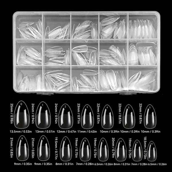 【BQ】240 st Clear Almond Shaped Nail Tips - Pre-shaped Acrylic False Nails, Semi-matte & Full Coverage 240pcs/box