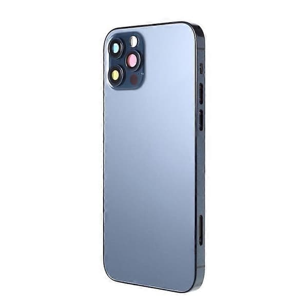 【BQ】Kompatibel med iPhone 12 Pro Bagbatteridæksel + Mellemramme + Sideknapper Erstatning, EU-version (med CE-logo) - Perfekt Blue