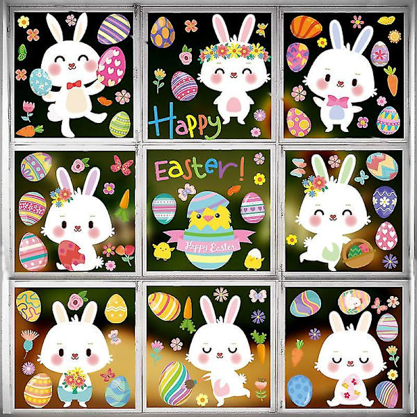 Easter Window Stickers, Easter Decorations 9 Sheets Easter Bunny Window Clings Pvc Static Stickers C