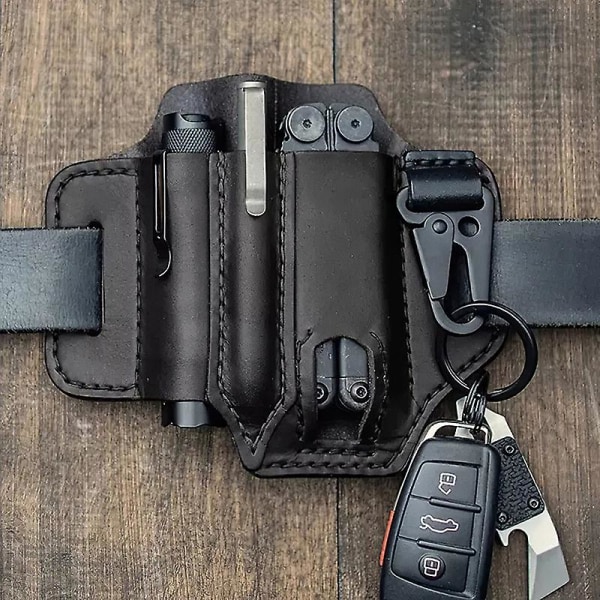 Taktisk multiverktygsbälte Läderväska Bärbar verktygsförvaringsväska Påse Utomhuscamping Jakt Midja Läderficka HY83-Black-Leather