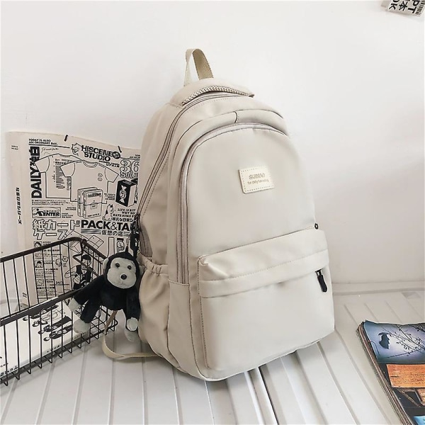 Kvinnors ryggsäck Enfärgad kvinnlig multi-fick Casual Kvinna Resväska Hög kvalitet skolväska för tonårstjej Boka Ryggsäck Beige White Only bag