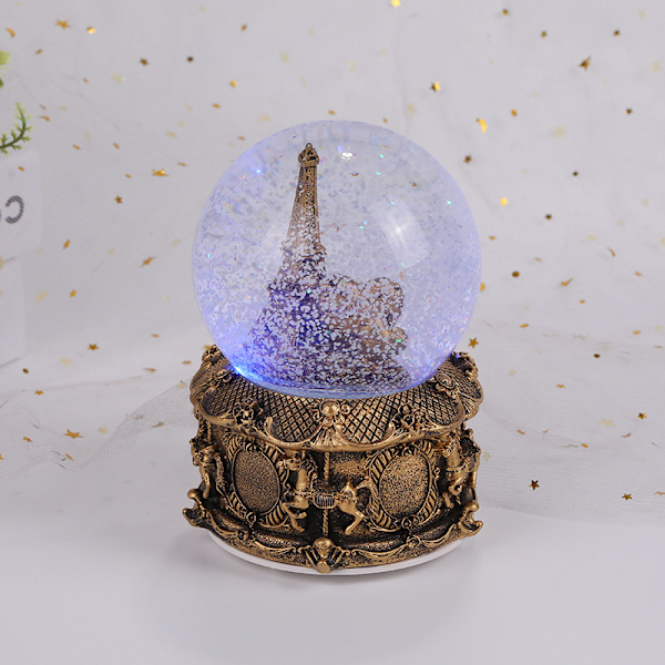 Paris Eiffeltårnet Snow Globe Musikkbokslys, 100 mm 6 høye