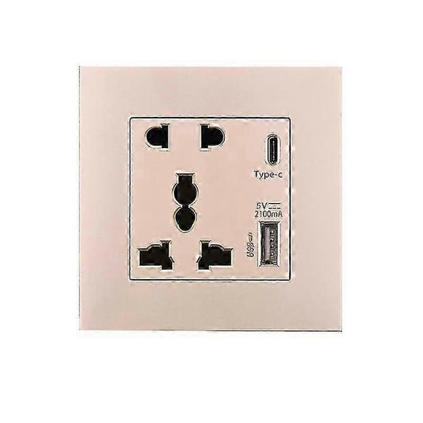 Strøm 2100ma USB-stik Krystalglaspanel 13a Stikkontakt med Type C-interface - WK Gold 1PC