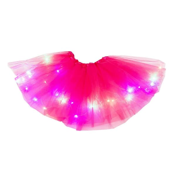 【BQ】3-lags mesh-nederdel til kvinder med LED-lys til optræden, one size, cerise