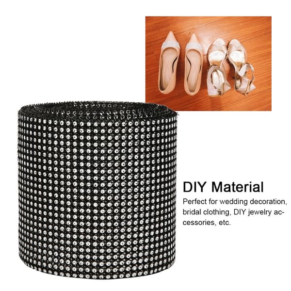 9M 24 Rader Galvaniserad Plast Rhinestone Mesh Bröllopsklänning Trim Svart