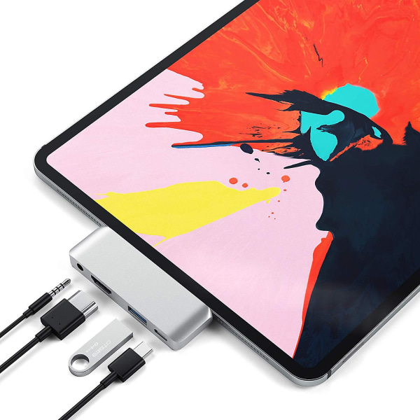 Lämplig för Ipad Pro Hub Usb-c till HDMI+3.5+ USB+pd Hub Type-c Dockningsstation silver silver