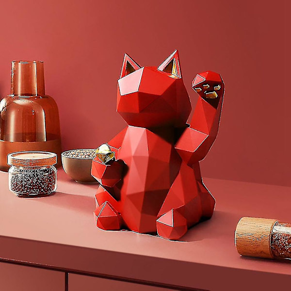 Hartsiveistos Lucky Cat -patsaskoristelu Moderni kodin sisustus - punainen L