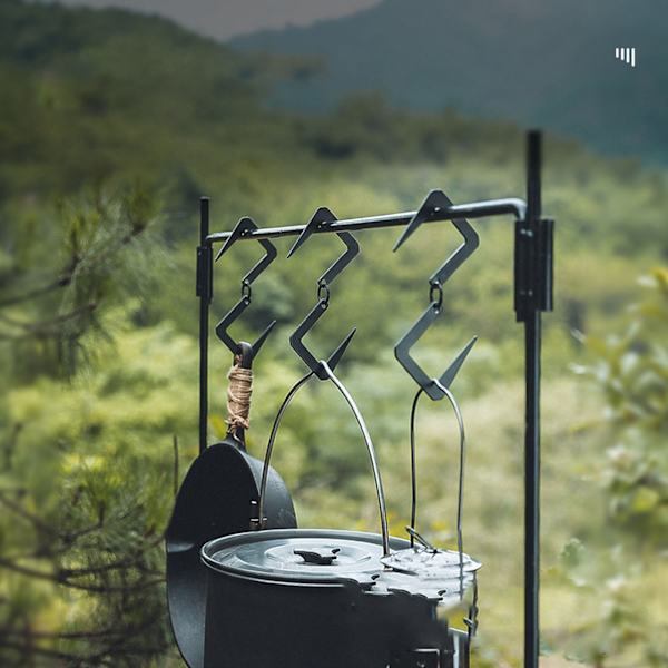 Udendørs S-formet dobbeltkrog i rustfrit stål til opbevaring til campinggrill